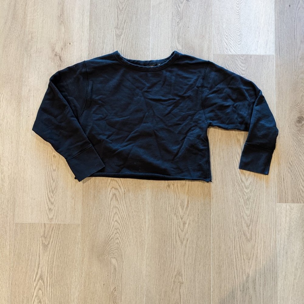 Athleta Cropped Boxy Raw Hem Sweatshirt, Black M